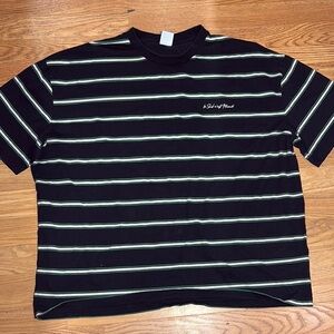 Zara Black T-Shirt with Green and White Stripes